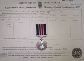 A WWI Military Medal awarded to 40933 Corporal Charles. H. Hart 5C. RES: BDE: R.F.A. together with