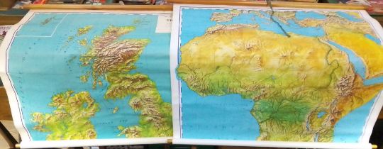 Two Philip's Graphical Relief Wall Maps; British Isles and Africa