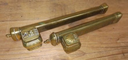 Two Persian Qalamdan brass pen holders.