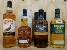 Four bottles of whisky; Highland Park 12 year old single malt Scotch whisky 70cl, Old Pulteney 12