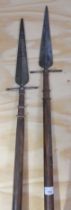 A pair of sergeant's spontoons, 19th century, indistinctly marked, blade length 31cm, total length