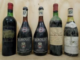 Five bottles of 1970s wine; Chateau Palmer 1971 Margaux, 1979 Chateauneuf du Pape, 1970 Chateau