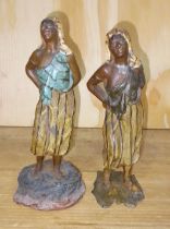 Two cold painted spelter figures depicting arab women, height 16cm.