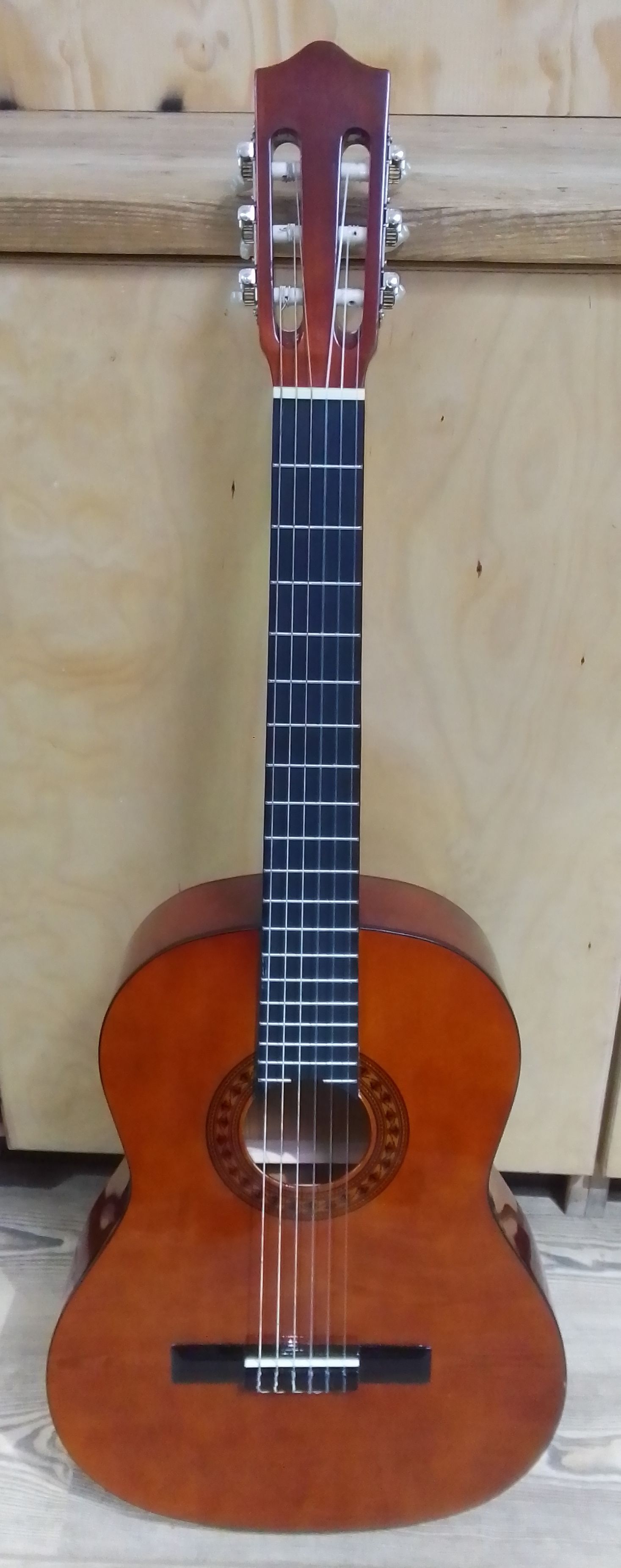 A Stagg nylon strung acoustic guitar.