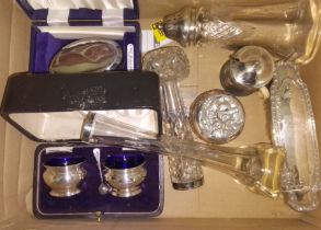 A box of assorted hallmarked silver items.