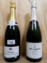 Two bottles of champagne; Charles Vincent & Abel Charlot.