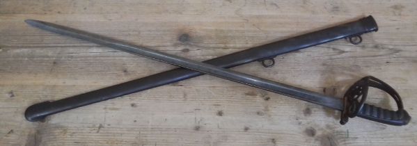 A 19th century 1857 pattern officer's dress sword by Mole, blade length 82cm, pierced guard and fish