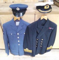 Two uniforms, RAF and Navy, both with caps and trousers.