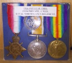 WWI group of three awarded to 19254 Private J. May Loyal North Lancashire Regiment