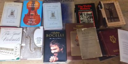 Two boxes of mainly antiques reference books including violin making.