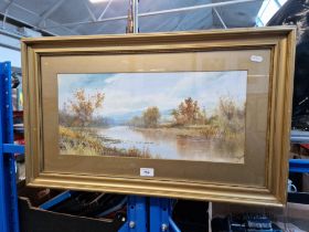 G Trevor (British, early 20th century), watercolour, river scene, 51.5cm x 23cm, signed to lower