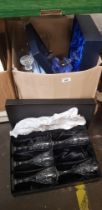 A box of assorted glassware and ceramics to include 2 wedgwood items, a Bohemia Crystal 6 glass set,