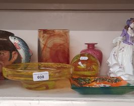 Maltese glass - 4 Mdina pieces including paperweight approx 10cm diameter and shallow bowl approx