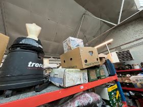A box of hand tools, a cased tilting biscuit jointer, cased Black &Decker Scorpion, and Trend