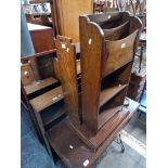 Two oak bookcases, an oak book trough and an oak magazine rack/bookcases