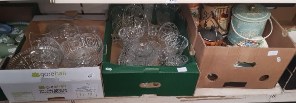 Two boxes of glassware and a box of pottery