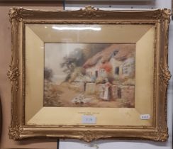 A watercolour, 'Summer Time, Devon' signed 'R Thornton' and a Pre-Raphaelite colour print, both