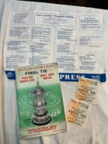 Two tickets, song sheet, and a programme for the FA Challenge Cup Final 1964, PNE v West Ham