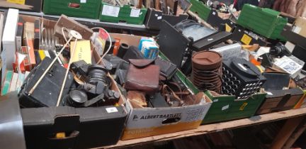 10 boxes of miscellaneous photographic items including cameras, cine reels, Voightlander camera