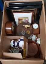 A mixed box including a Committee battery mantle clock and another, treen, pottery, After Reubens