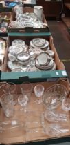 A quantity of Coalport and Spode Indian Tree dinner ware and a box of glassware
