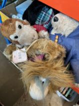 A box of soft toys including Paddington Bear