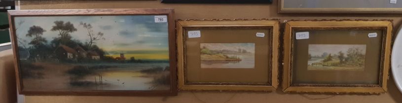 Three watercolours; a pair of early 20th century river scenes, and another river scene signed 'A