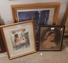 Three pictures comprising a watercolour signed 'D Cope', a signed maritime print after Adrian