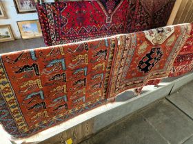 2 Middle Eastern carpets; appx 150cm x 107cm and 156cm x 103cm