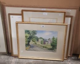 Four 20th century watercolours; 'Entrance to Low Biggins, Kirby Lonsdale' by Geoffrey H Pooley,