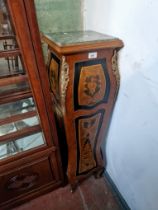 A French marble top and gilt mounted pedestal plant stand.