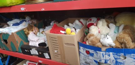 4 boxes of soft toys and dolls