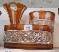 Three Bohemian amber and clear glass vases