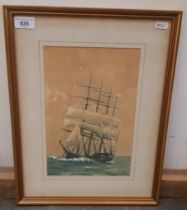 William Roberts (British 20th century), watercolour, ship in full sail, 19.5cm x 29.5cm, signed 'W
