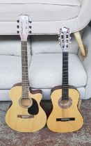 2 acoustic guitars, 1 by Benson and 1 by Lauren