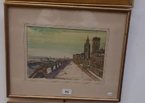 R W Dipple (British 20th century), watercolour, Liverpool scene, St Nicholas and the overhead