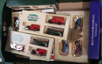 8 Lledo boxed model vehicle sets including Famous Stores of London, North Yorkshire Moors Railway