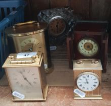 Various brass carriage clocks, Imhof, H Samuel & Astral together with an Art Deco glass mantle