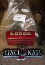 Various items of automobilia including a Lodge Spark plug tin (empty), small oilcan, set of feeler