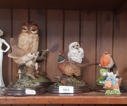 6 Country Artists birds including Pheasant CA701, Tawny Owl with Mice CA97(23cm high) etc.