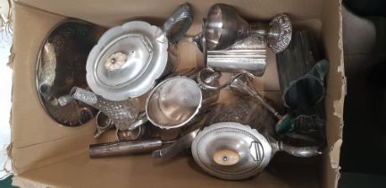 A box of assorted silver plate.