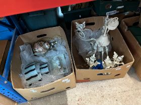 Two boxes of assorted lights fittings including Art Deco.