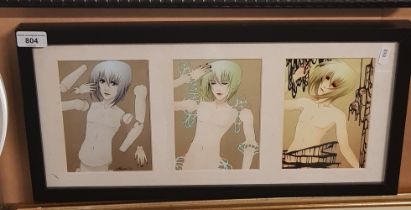 A Japanese anime art print, 'Doll Series' framed and glazed, 53cm x 26cm overall.