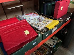 3 boxes containing first day covers, loose stamps, stamp catalogues, Machin handbook, stamp album