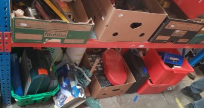 9 boxes of garage wares including tools, reciprocating saw, cabinet maker chisels, drill and bit