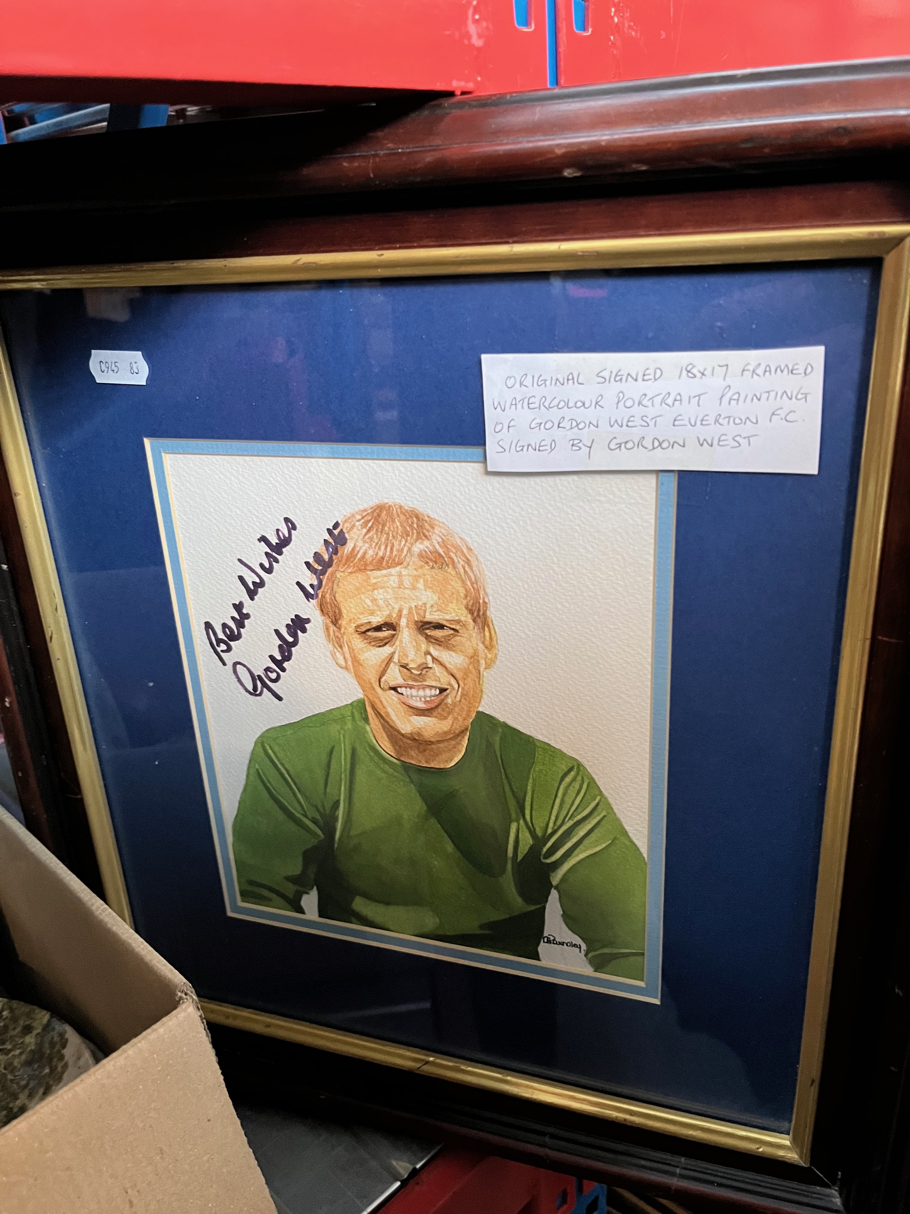 An original watercolour depicting Everton FC player Gordon West and signed by the sitter.