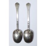 A pair of silver trefid spoons, circa 1700, rat tail ends engraved 'EP', unascribed, maker's