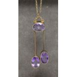 An amethyst negligee necklace, marked '9c', length 45mm, weight 4g, on gold plated chain length