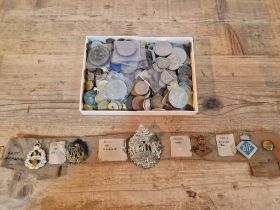 A tray of assorted GB & world coins to include some silver together with a small group....