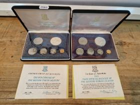 A 1974 British Virgin Islands proof coin set and a 1973 British Virgin Islands proof coin set.